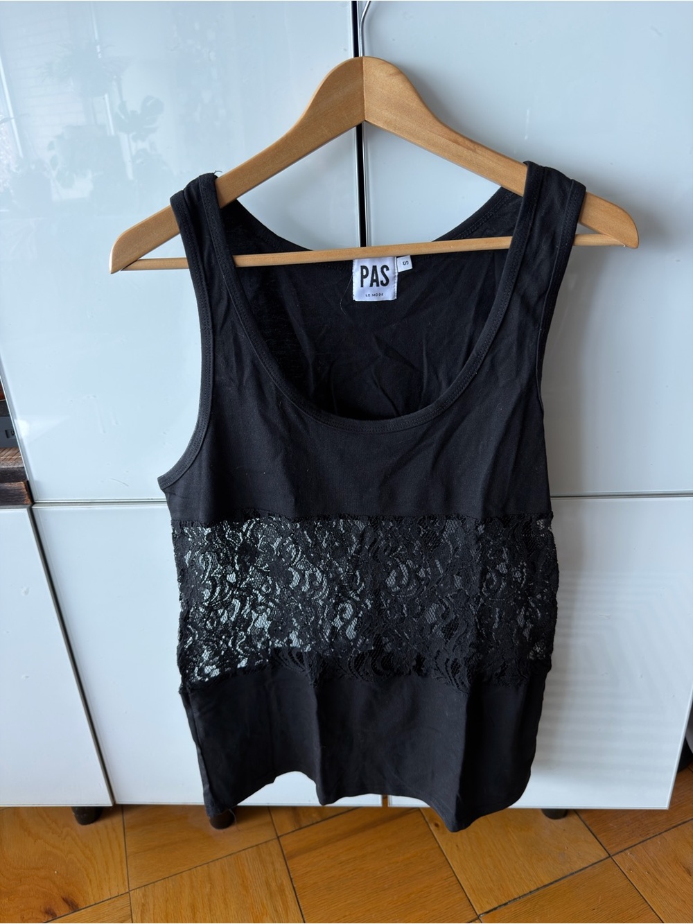 Men's Black Lace-Panel Tank Top